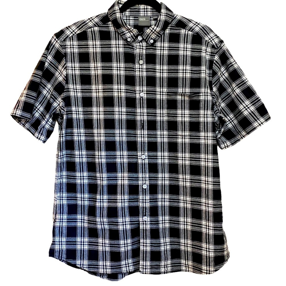 ASOS Men's Black and White Plaid Short Sleeved Shirt size XL